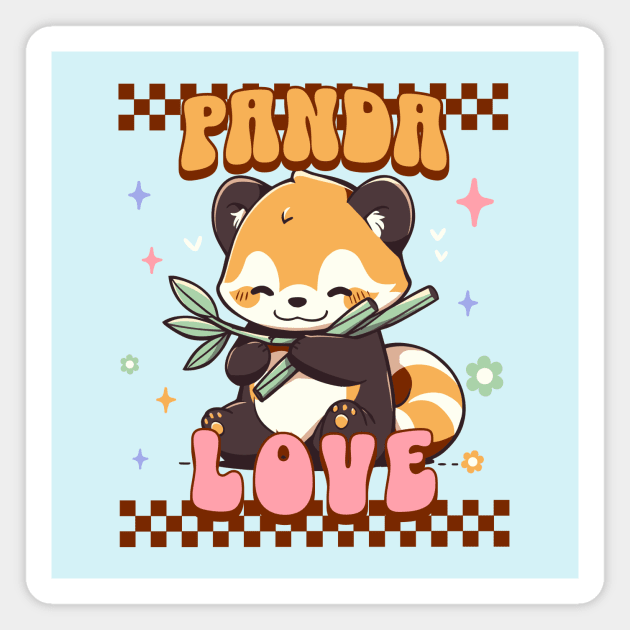 Cute Red Panda With Bamboo- Kawaii Panda Retro Style Magnet by TeeTopiaNovelty